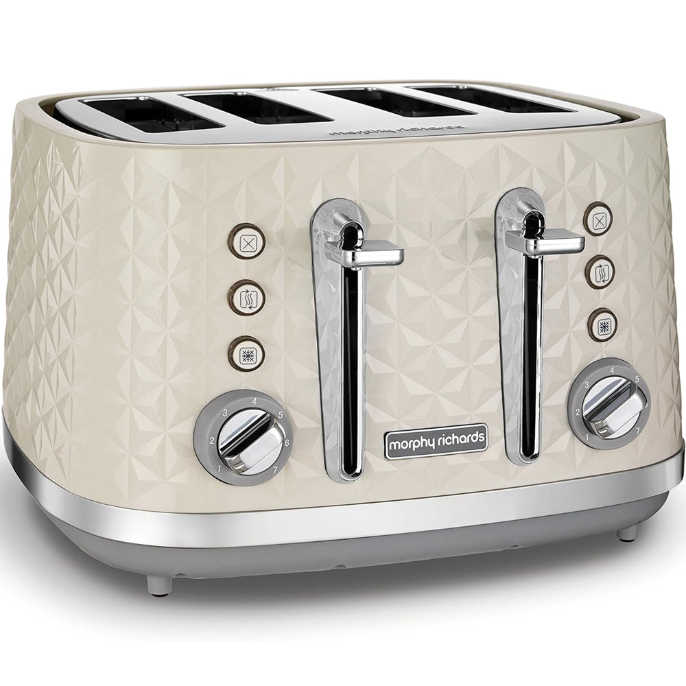 Morphy Richards Vector 4 Slice Toaster 1800W – Cream High Gloss Geometric Design with Variable Width Slots, Defrost, Reheat & Crumb Tray