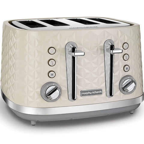 Morphy Richards Vector 4 Slice Toaster 1800W – Cream High Gloss Geometric Design with Variable Width Slots, Defrost, Reheat & Crumb Tray