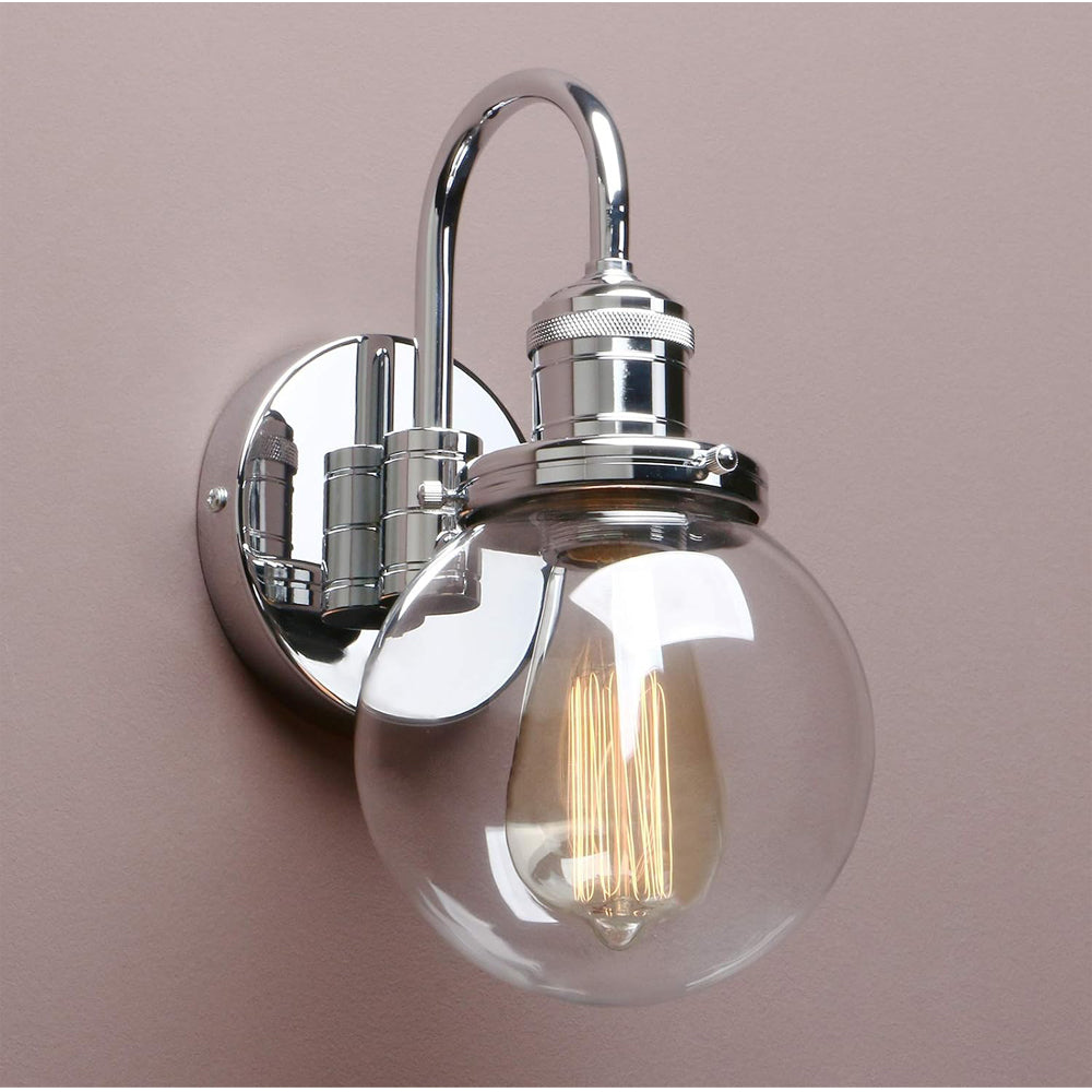 Yosoan Lighting Modern Vintage Industrial Globe Sconce Wall Light Fitting with 5.9” Clear Glass Lampshade, for Office Home Kitchen Living Room Bedroom Loft Bar