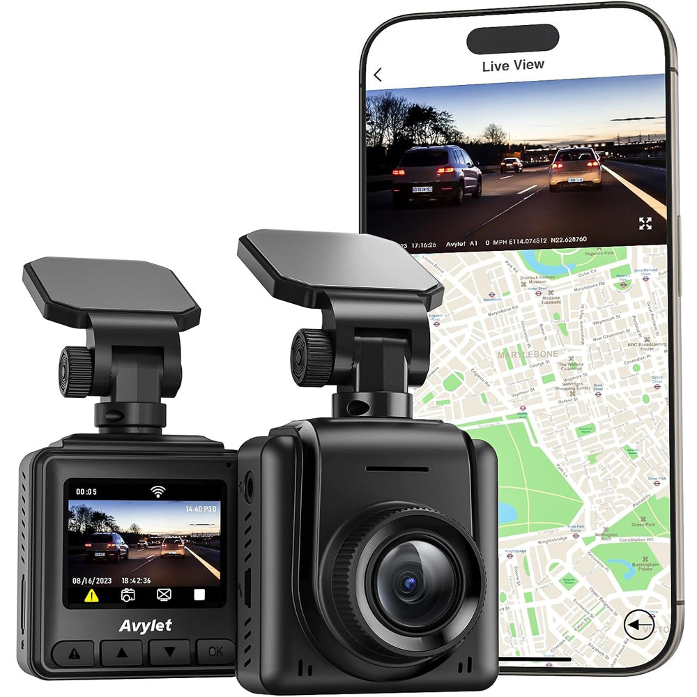 Avylet Dash Cam WiFi 2K Black with GPS & Night Vision for Cars