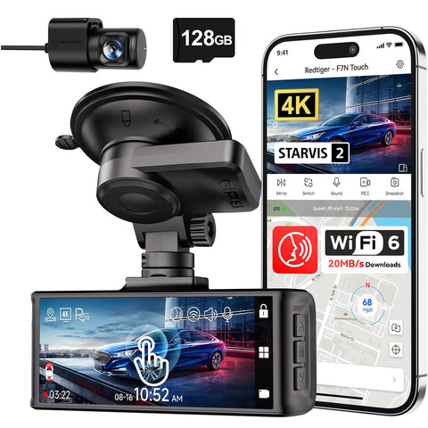 REDTIGER 4K Dash Cam Front & Rear Black, Touchscreen, Voice Control