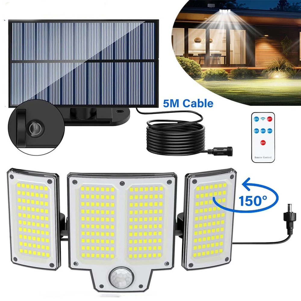 3-Head Solar Motion Sensor Light Outdoor Waterproof LED Flood Lamp