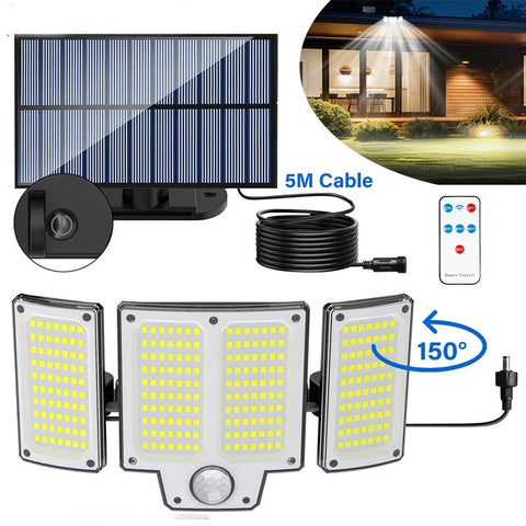 3-Head Solar Motion Sensor Light Outdoor Waterproof LED Flood Lamp