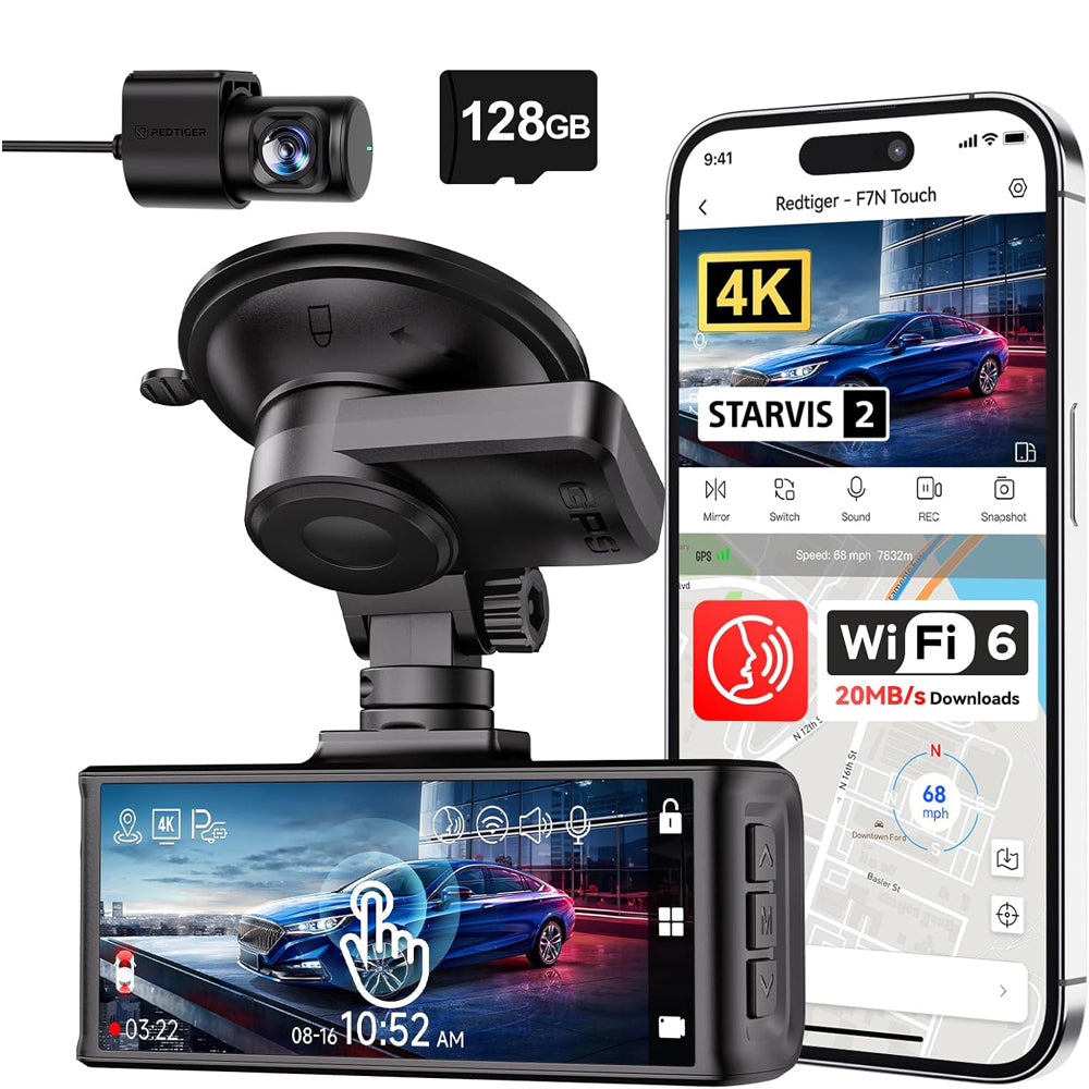 REDTIGER F7N Touch 4K Dash Cam Front & Rear with WiFi GPS – Black