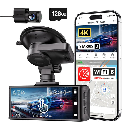 REDTIGER F7N Touch 4K Dash Cam Front & Rear with WiFi GPS – Black