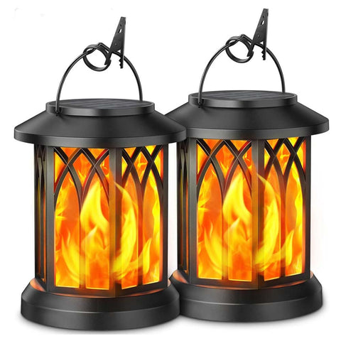 LED Flickering Flame Solar Lantern Waterproof Outdoor Hanging Garden Light