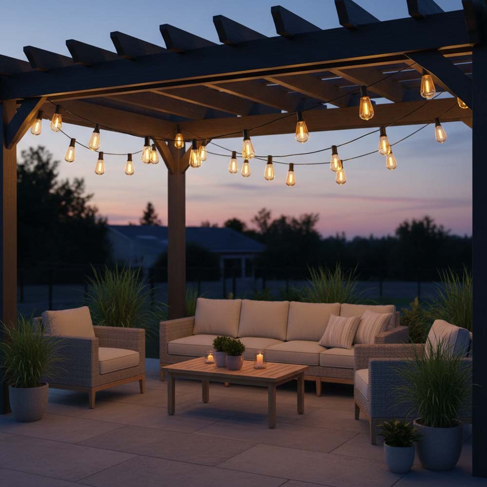 Connectable outdoor festoon lighting setup