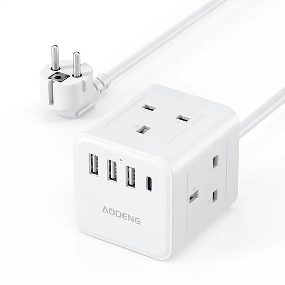 Cube Extension Lead with USB C, 3 Way Power Strip 4 USB, 2M Cable