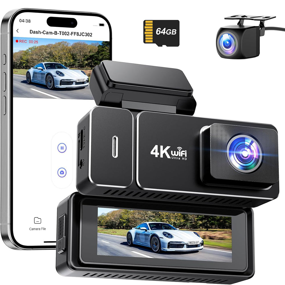 CHORTAU 4K+1080P WiFi Dual Dash Cam Front & Rear with 64GB Card
