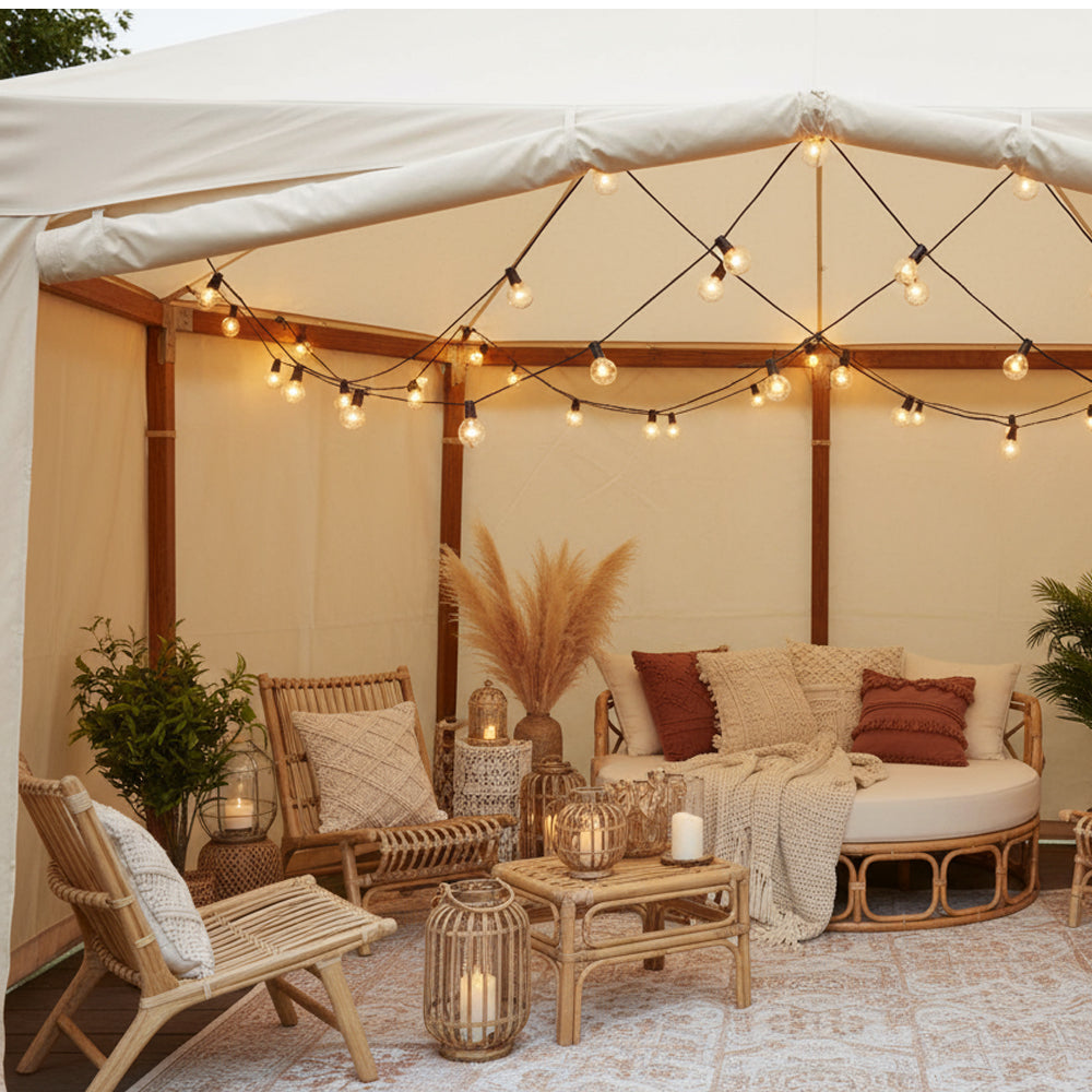 13M Festoon Lights Outdoor Mains Powered – Timer & Dimmable 42FT Garden String Lights with 19 Shatterproof G40 Bulbs