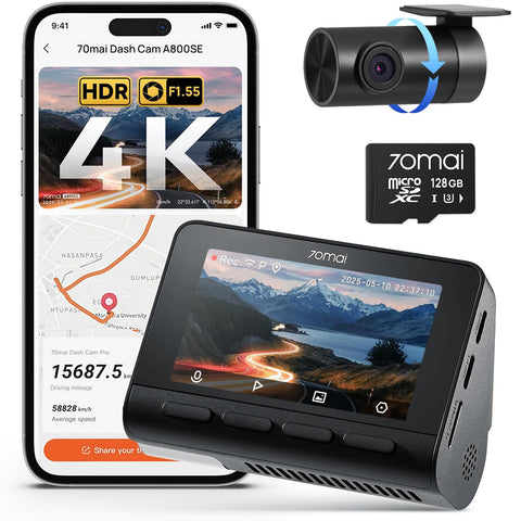 70mai A800SE Dash Cam 4K Front & 1080P Rear with GPS WiFi Black