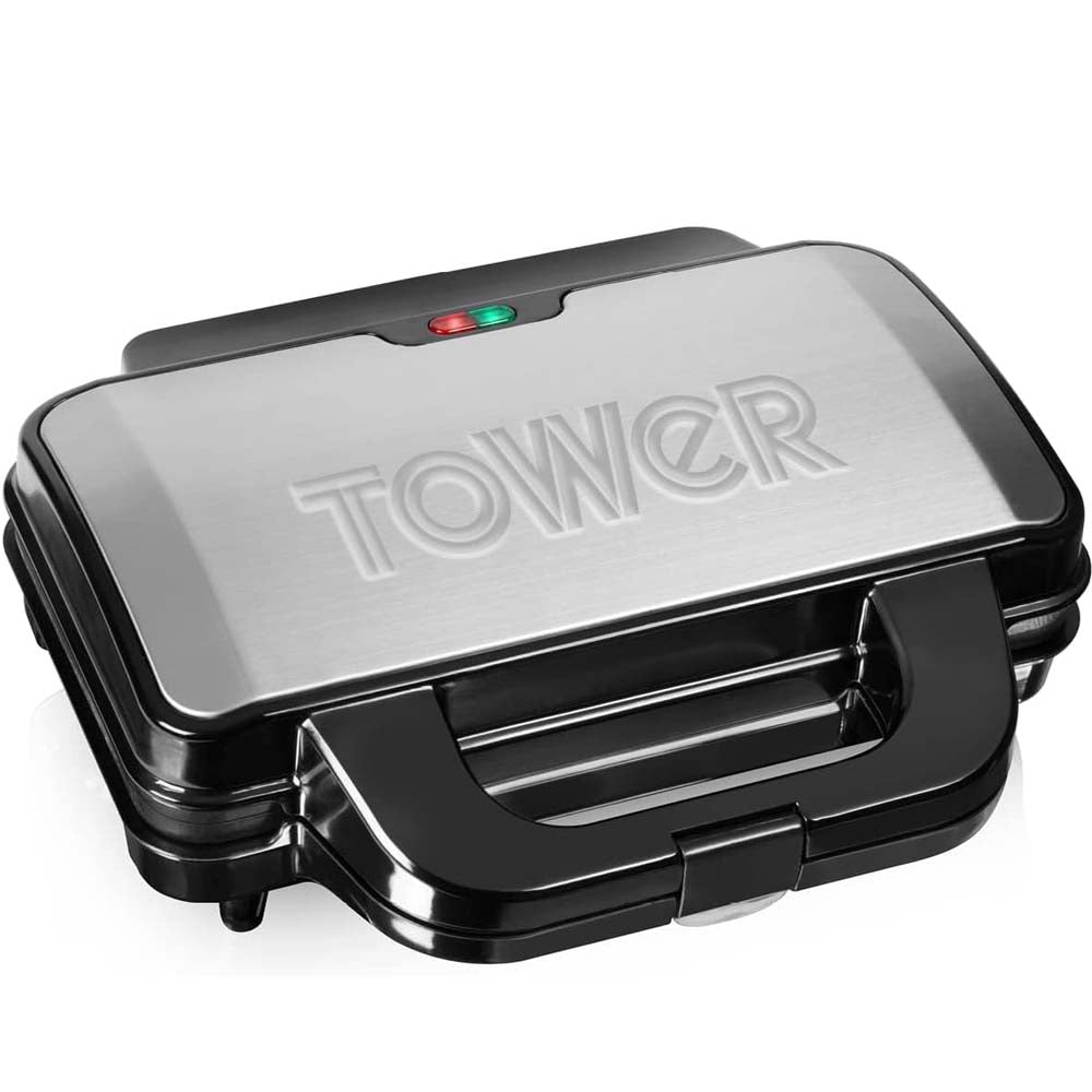 Fill 900W Deep Sandwich Maker with Non-Stick Ceramic Plates, Automatic Temperature Control, Easy Clean Teflon Grill Silver Black