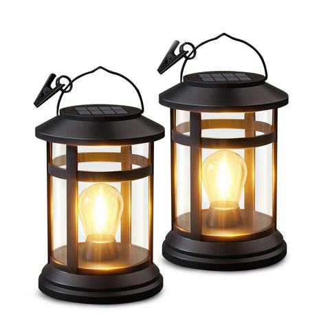Solar Lantern Hanging Lights Black LED Outdoor Patio Garden Decor