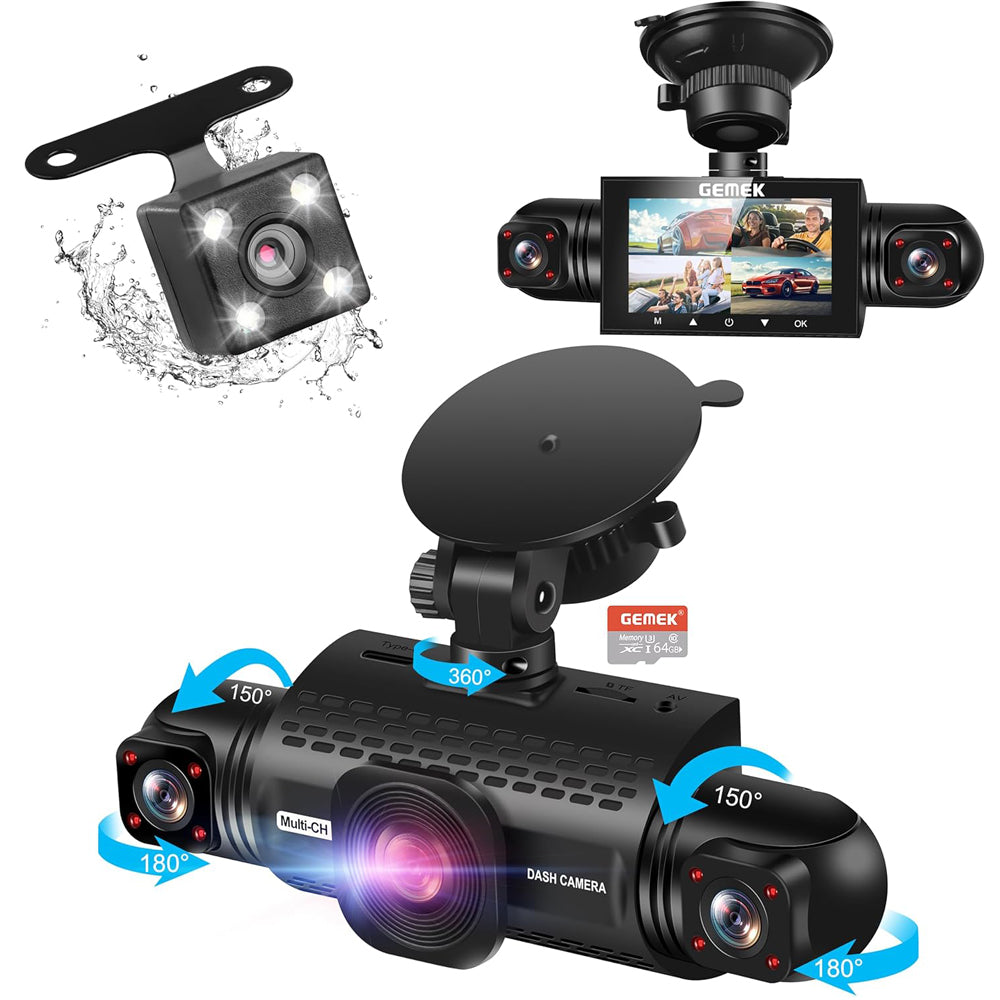 GEMEK 4-Channel 360° Dash Cam with 1080P Front & Rear, Night Vision