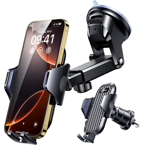 VANMASS 2025 Black Car Phone Holder with Upgraded Suction & Vent Clip