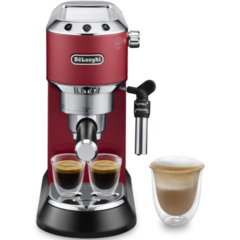 De'Longhi Dedica Style Traditional Pump Espresso Coffee Machine – 15 Bar Cappuccino & Latte Maker, 1L Red – EC685R