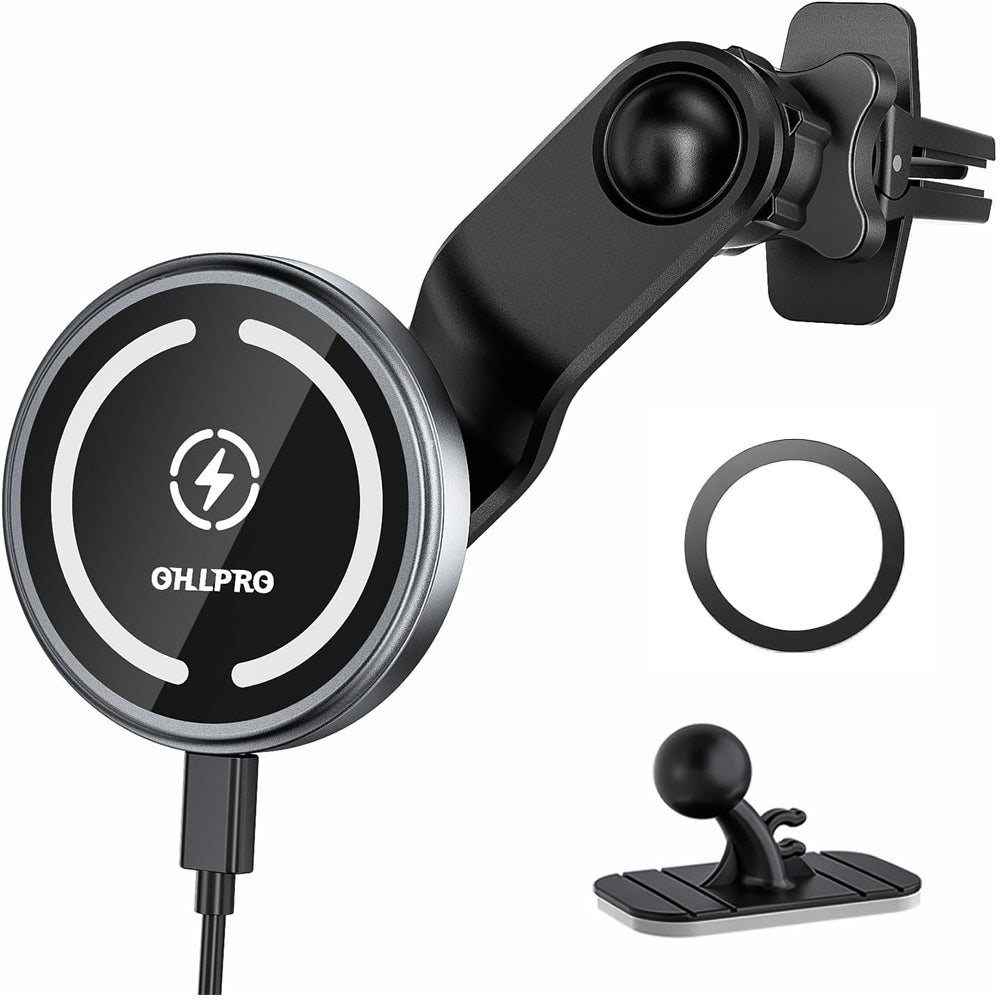 iPhone 16 MagSafe Car Mount Charger with Extended Arm – Grey