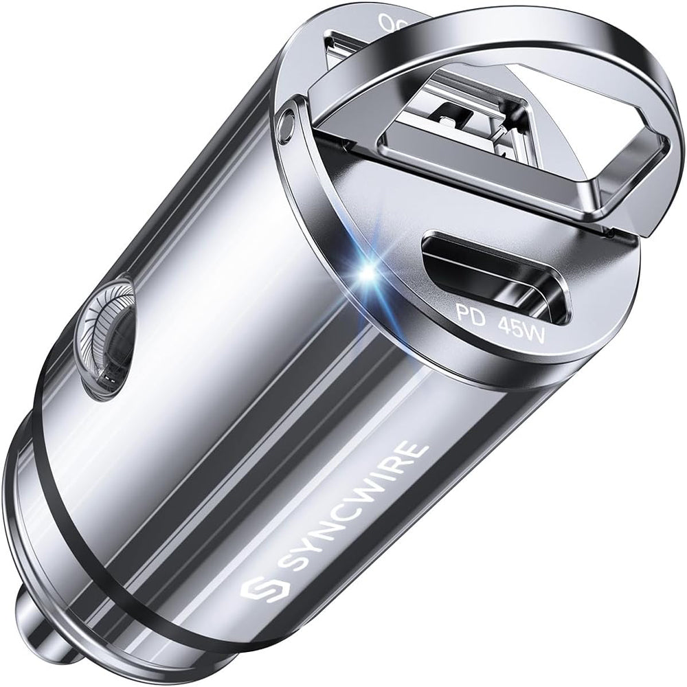 SYNCWIRE USB C Car Charger 90W Silver Dual Port Fast Adapter