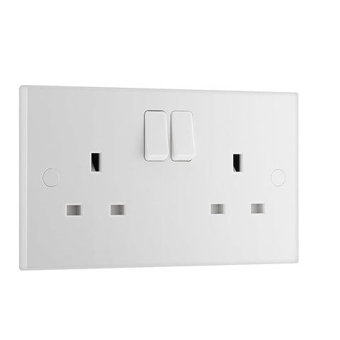 BG Electrical Double Switched Power Plug Wall Socket, Double Pole, Nexus 900 Series, White Moulded, Square Edge, 13A, 922DP