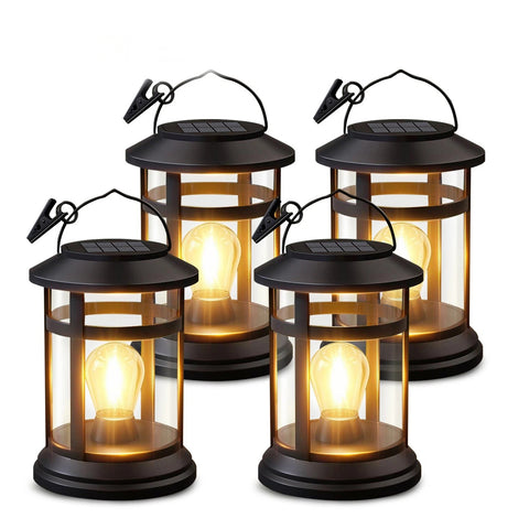 Solar Lantern Hanging Lights Black LED Outdoor Patio Garden Decor