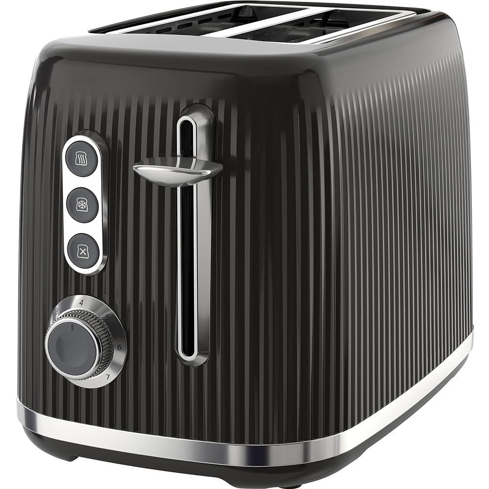 Bold 2 Slice Toaster - Black & Silver Chrome | Wide Slots, High-Lift, Variable Browning, Defrost & Reheat Functions [VTR001]