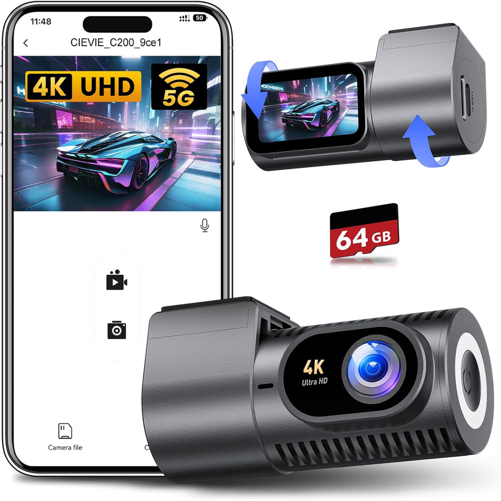 Dash Cam Front 4K Mini with 1.5" IPS Display, 360° Rotation, Grey