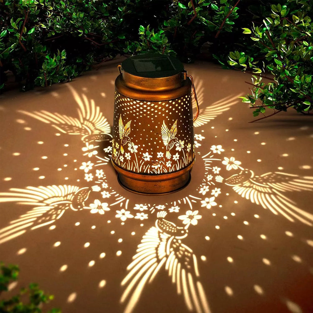 Hummingbird Brown Metal Solar Lantern LED Outdoor Hanging Light