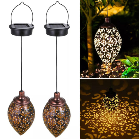 Vintage Metal Hanging Solar Lantern Outdoor Garden Light – Copper/Black