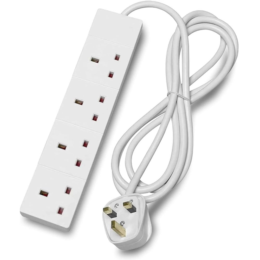 4 Socket Extension Lead 1m Cable Multi Plug Adapter White UK 13A