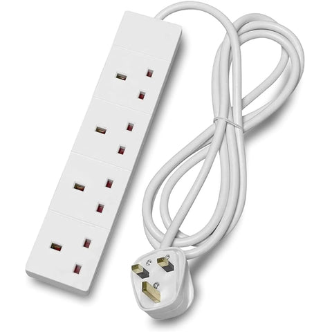 4 Socket Extension Lead 1m Cable Multi Plug Adapter White UK 13A