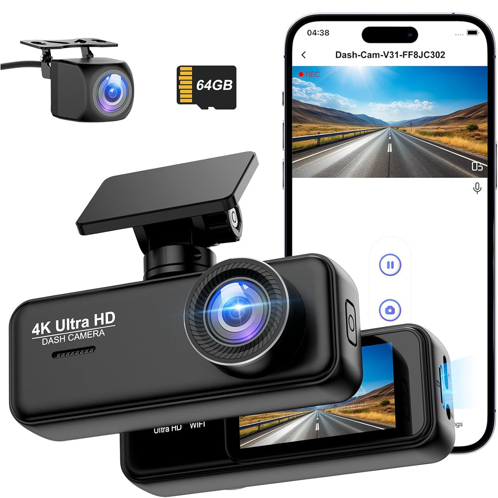 DYNACAM 4K+1080P Dash Cam Front & Rear with 64GB SD Card