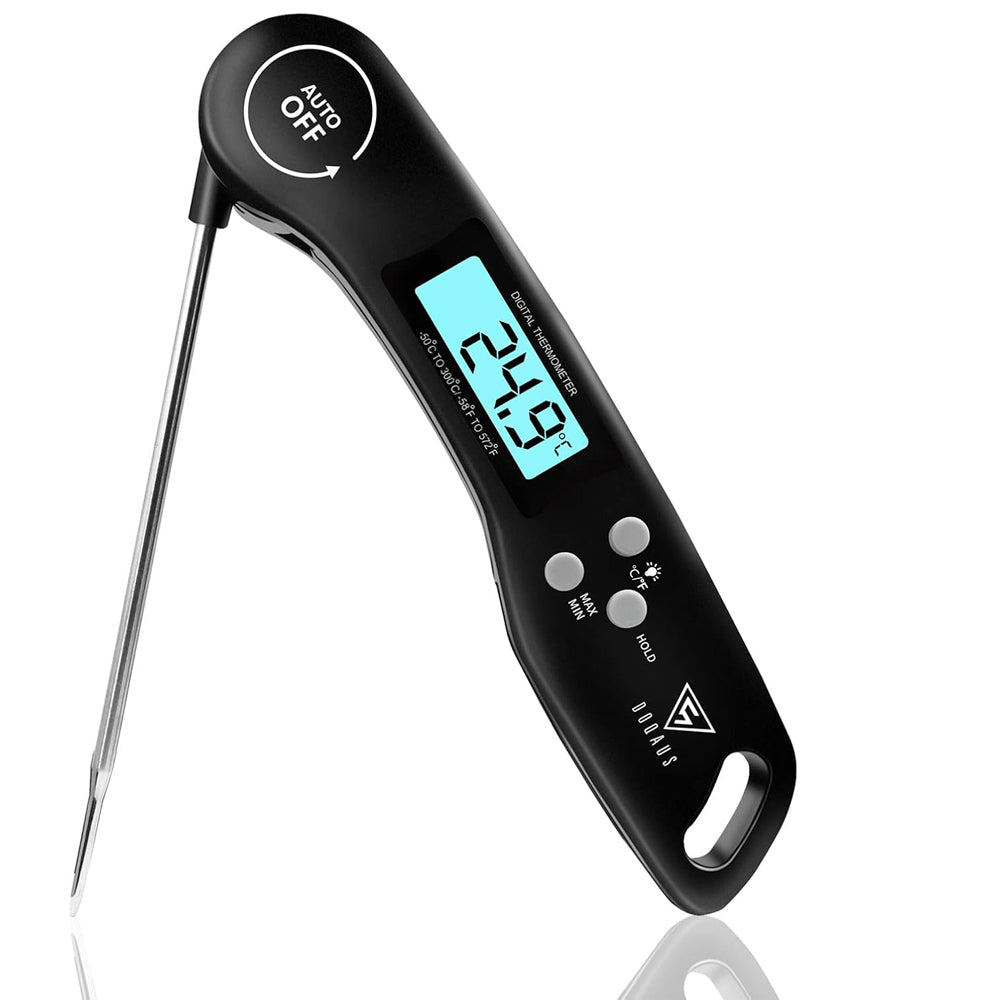 Digital Meat Thermometer Black – Instant Read Food Thermometer with Backlight & Foldable Probe
