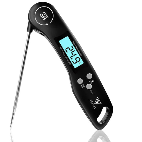 Digital Meat Thermometer Black – Instant Read Food Thermometer with Backlight & Foldable Probe