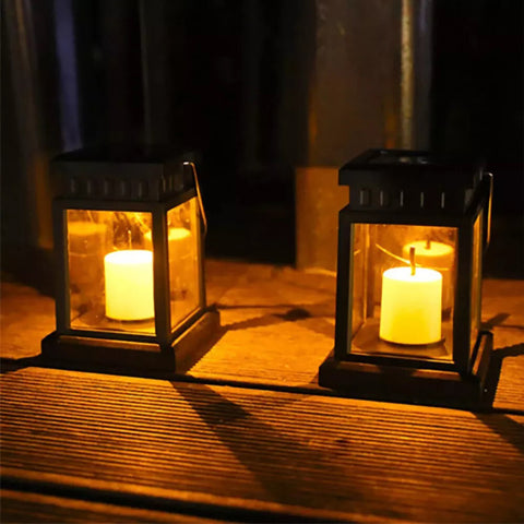 Waterproof Black LED Solar Hanging Lantern Light for Outdoor Garden