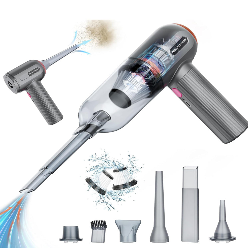 Tiazhan Handheld Cordless Car Vacuum Cleaner – Grey, 9000Pa Powerful Suction