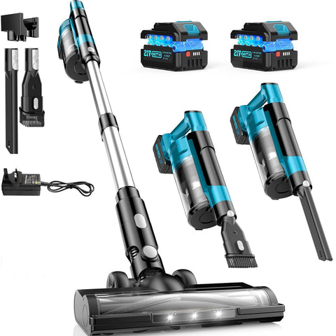 Cordless Vacuum Cleaner 700W 60KPA Stick Vacuum Blue with Dual Battery