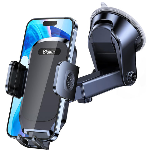 Blukar Black Car Phone Holder – Adjustable 360° Mount with Strong Suction