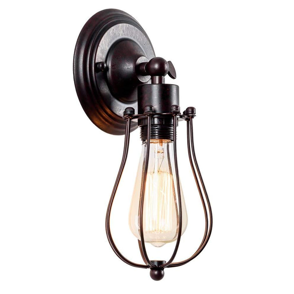 LULING Industrial Wall Sconce Vintage Lighting Adjustable Lamp Rustic Wire Metal Cage Oil Rubbed Wall Light Shade Edison Style Antique Fixture Porch Mirror