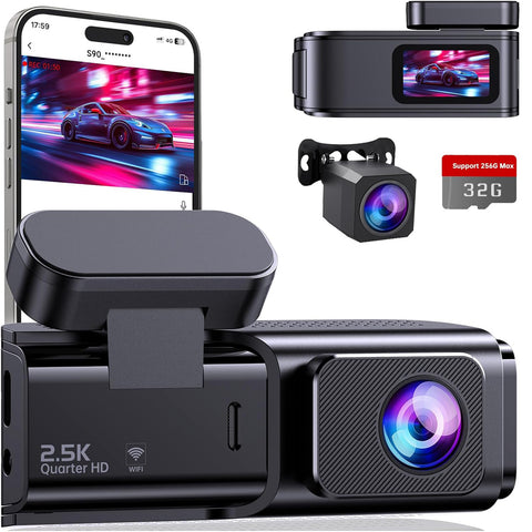 Dash Cam Front & Rear 2.5K+1080P Black, Dual Car Camera with WiFi