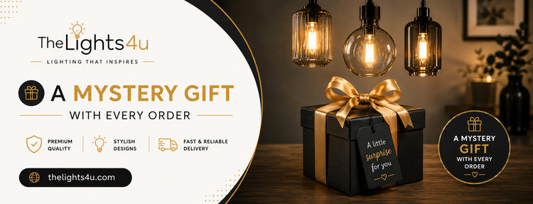 Advertisement for TheLights4u with a gift box and mystery gift offer.