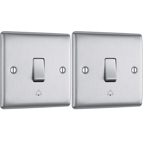 BG Electrical Single Retractive Bell Push Switch, Raised and Slim Profile, Round Edges, 1 Way, Nexus Metal, 10A, NBS14 (Pack of 2)