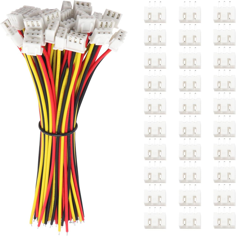 Lyeteung 30 Sets 2.54mm JST-XH Connector, Mini Micro JST XH 3 Pin Connector Plug Male with 150mm 22AWG Cable & Female Connector