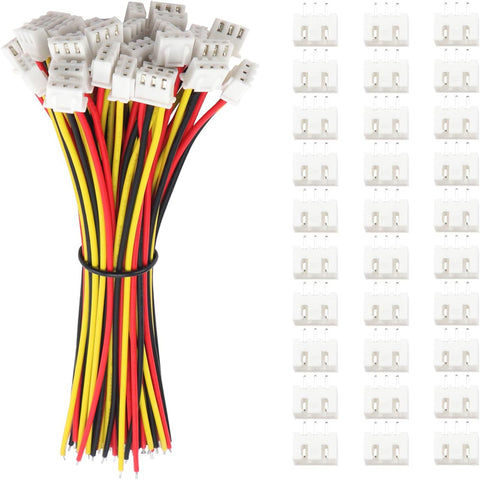 Lyeteung 30 Sets 2.54mm JST-XH Connector, Mini Micro JST XH 3 Pin Connector Plug Male with 150mm 22AWG Cable & Female Connector