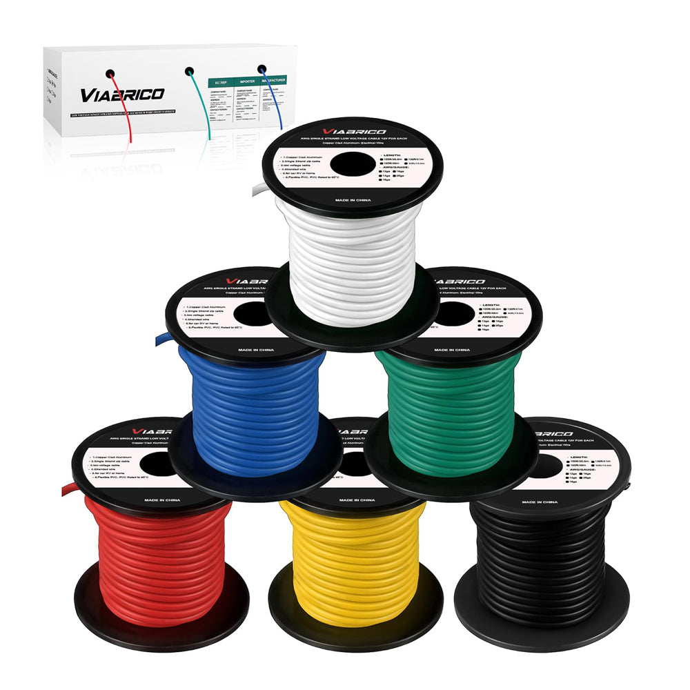 14 Gauge Copper Clad Aluminium Electrical Wire 600FT (6 Colours, 100FT x 6 Spools) – 14 AWG Low Voltage Hookup Cable for Automotive, DIY, Battery & Electronics Projects