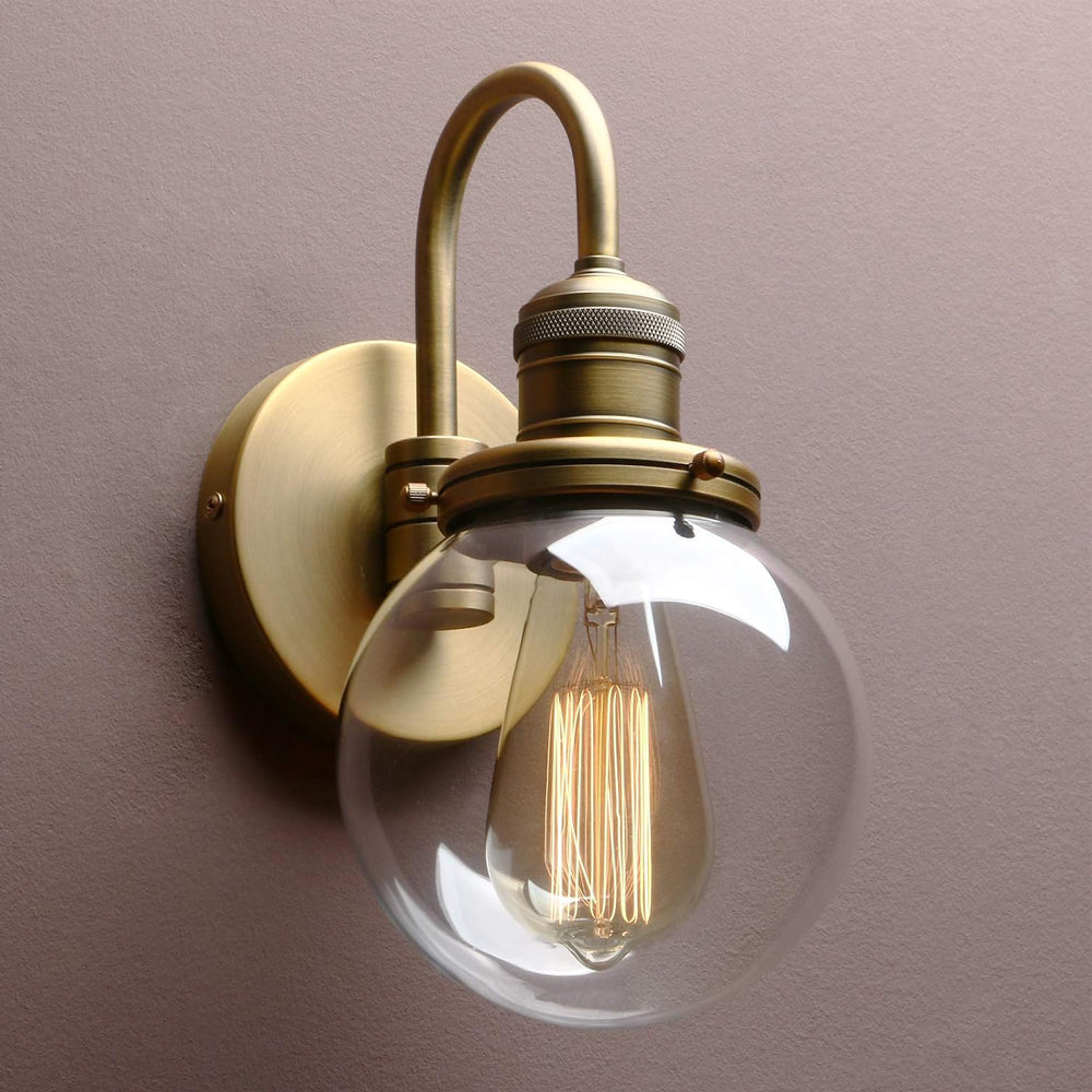 Lighting Modern Vintage Industrial Globe Sconce Wall Light Fitting with 5.9” Clear Glass Lampshade, for Office Home Kitchen Living Room Bedroom Loft Bar (Antique)