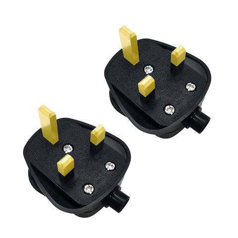 13 Amp 3 Pin Plug Black Rewireable Heavy Duty 2 Pack