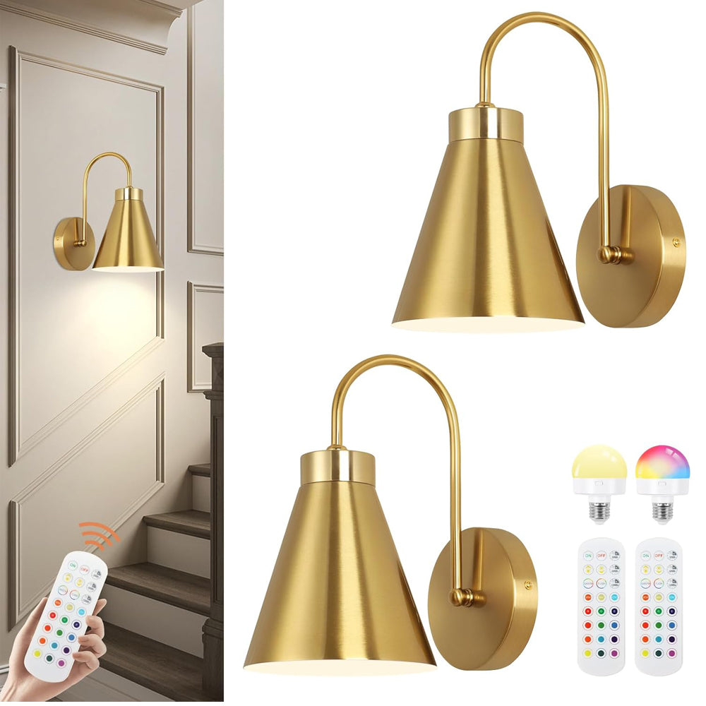 Battery Operated Gold Wall Lights with Remote RGB 2 Pack