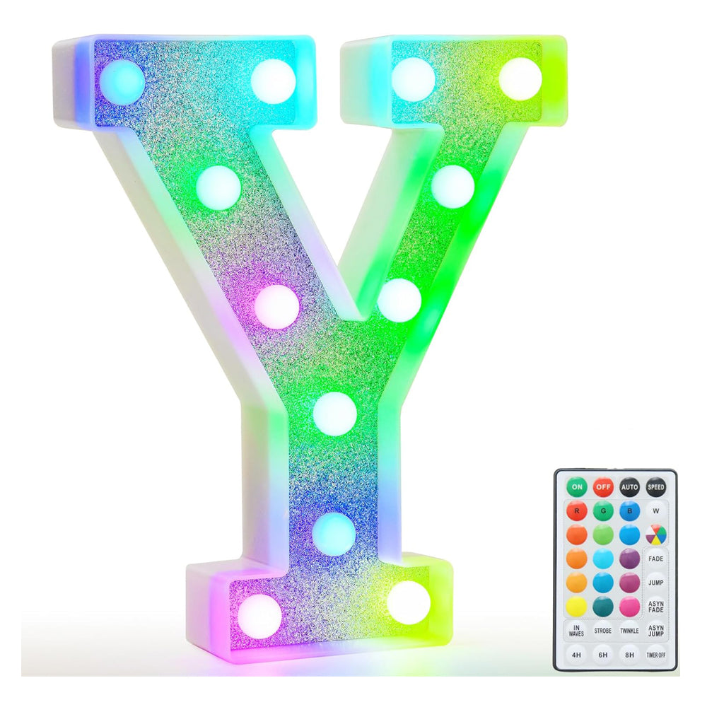 Colorful Light Up Letters, Glitter LED Letter Lights 18 Color Changing Shiny Alphabet Sign Gifts for Girls Women Party Birthday Decorations Remote Night Light Christmas Valentine Wall Table Decor - Y