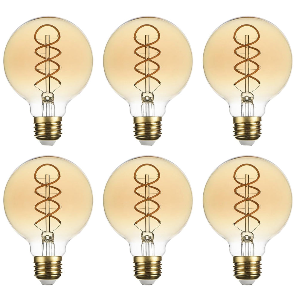 G80 E27 Vintage LED Globe Bulbs 6W 2200K Amber 6 Pack