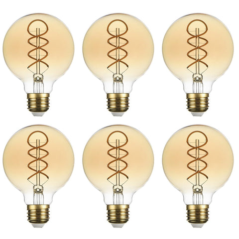 G80 E27 Vintage LED Globe Bulbs 6W 2200K Amber 6 Pack